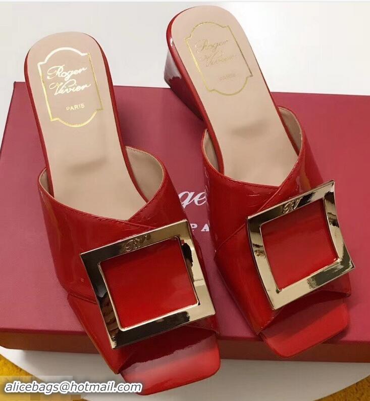 Cheapest Roger Vivier Heel 4.5cm Patent Leather Tres Vivier Mules R9524 Red 2019