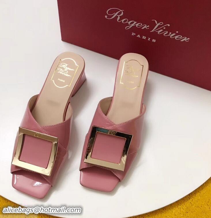 Grade Quality Roger Vivier Heel 4.5cm Patent Leather Tres Vivier Mules R9524 Pink 2019