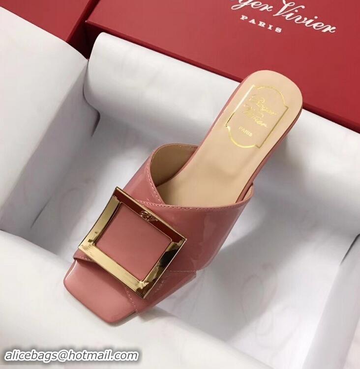 Grade Quality Roger Vivier Heel 4.5cm Patent Leather Tres Vivier Mules R9524 Pink 2019