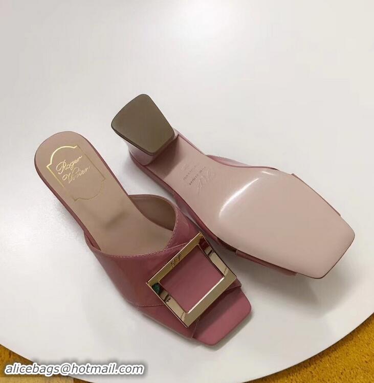 Grade Quality Roger Vivier Heel 4.5cm Patent Leather Tres Vivier Mules R9524 Pink 2019