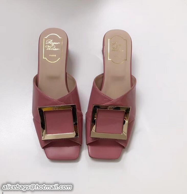 Grade Quality Roger Vivier Heel 4.5cm Patent Leather Tres Vivier Mules R9524 Pink 2019