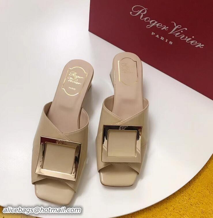 Grade Bulk Roger Vivier Heel 4.5cm Patent Leather Tres Vivier Mules R9524 Nude 2019