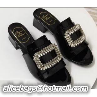 Buy Ladies Roger Vivier Heel 3.5cm Rabat Strass Buckle Mules Patent Leather R9528 Black