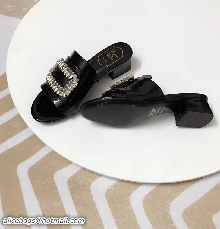 Buy Ladies Roger Vivier Heel 3.5cm Rabat Strass Buckle Mules Patent Leather R9528 Black