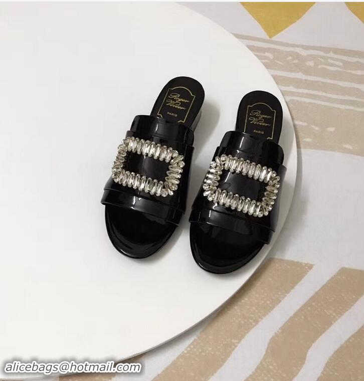 Buy Ladies Roger Vivier Heel 3.5cm Rabat Strass Buckle Mules Patent Leather R9528 Black