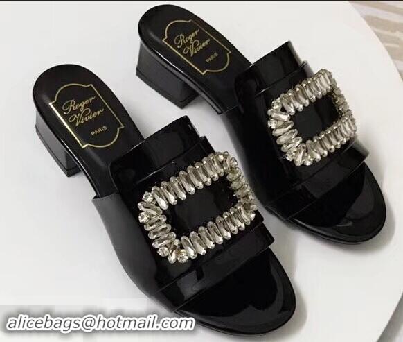 Buy Ladies Roger Vivier Heel 3.5cm Rabat Strass Buckle Mules Patent Leather R9528 Black