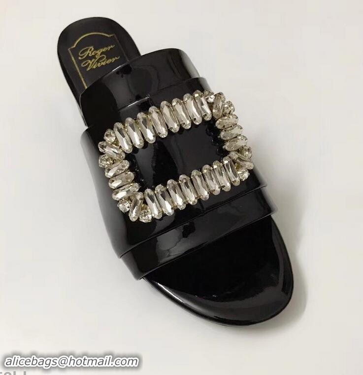 Buy Ladies Roger Vivier Heel 3.5cm Rabat Strass Buckle Mules Patent Leather R9528 Black