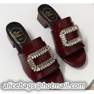 Low Price Roger Vivier Heel 3.5cm Rabat Strass Buckle Mules Patent Leather R9528 Burgundy