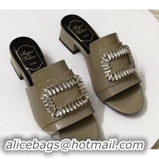 Specials Imitation Roger Vivier Heel 3.5cm Rabat Strass Buckle Mules Patent Leather R9528 Nude