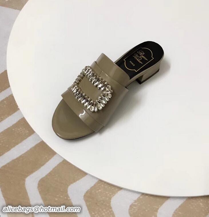 Specials Imitation Roger Vivier Heel 3.5cm Rabat Strass Buckle Mules Patent Leather R9528 Nude