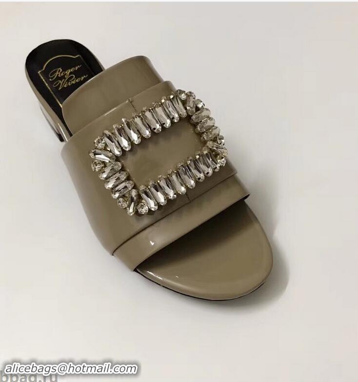 Specials Imitation Roger Vivier Heel 3.5cm Rabat Strass Buckle Mules Patent Leather R9528 Nude