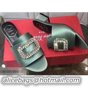 Hot Sell Roger Vivier Heel 3.5cm Rabat Strass Buckle Mules R9532 Pale Green