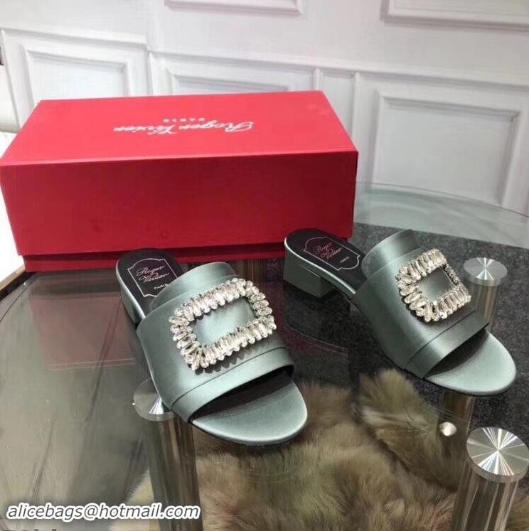 Hot Sell Roger Vivier Heel 3.5cm Rabat Strass Buckle Mules R9532 Pale Green