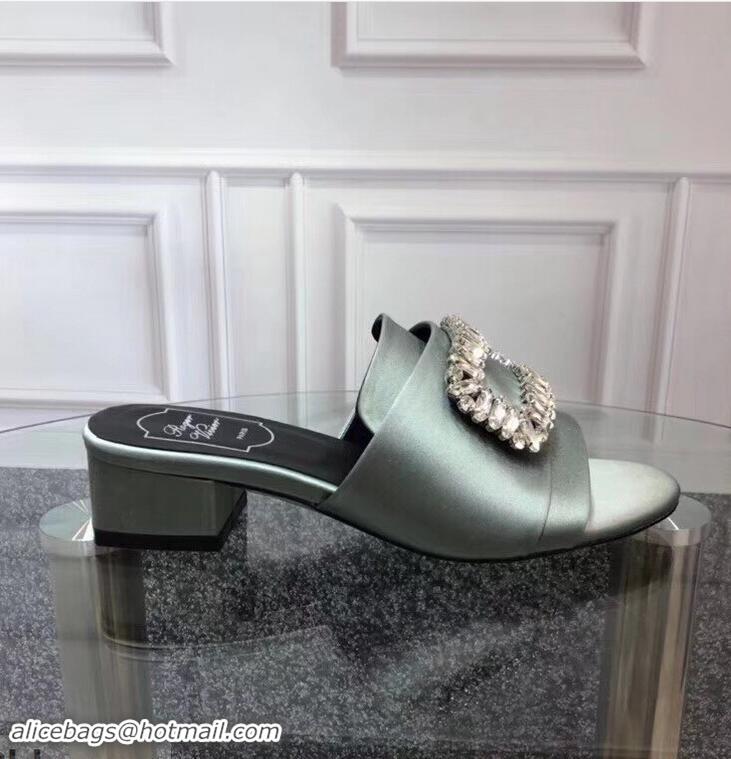 Hot Sell Roger Vivier Heel 3.5cm Rabat Strass Buckle Mules R9532 Pale Green