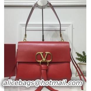 Fashion Valentino Smooth Calfskin Medium VRing Shoulder Bag 181683 Red 2019