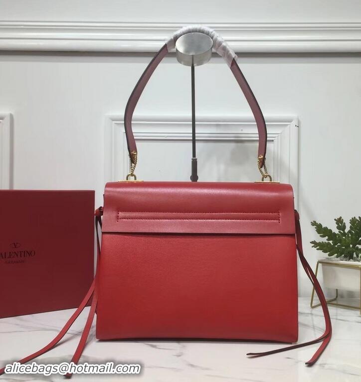 Fashion Valentino Smooth Calfskin Medium VRing Shoulder Bag 181683 Red 2019