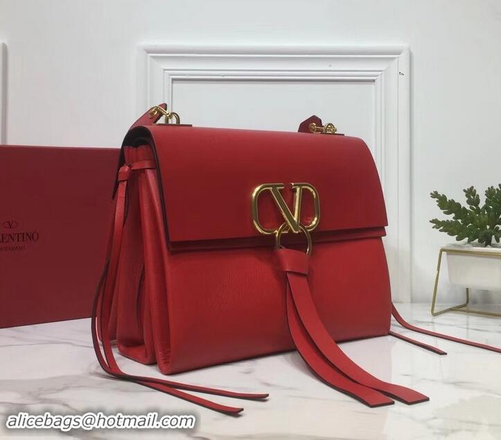 Fashion Valentino Smooth Calfskin Medium VRing Shoulder Bag 181683 Red 2019