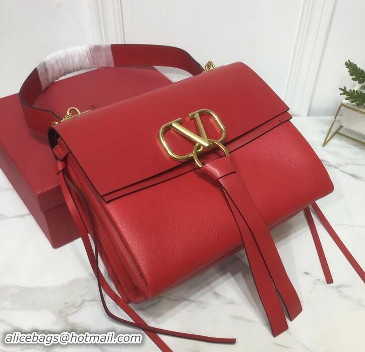 Fashion Valentino Smooth Calfskin Medium VRing Shoulder Bag 181683 Red 2019