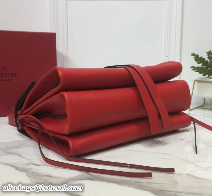 Fashion Valentino Smooth Calfskin Medium VRing Shoulder Bag 181683 Red 2019