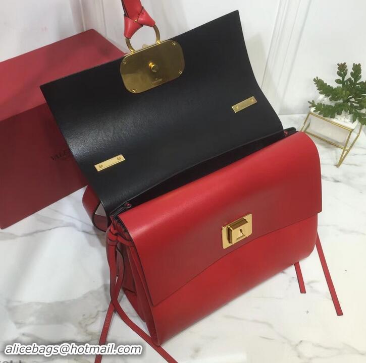 Fashion Valentino Smooth Calfskin Medium VRing Shoulder Bag 181683 Red 2019