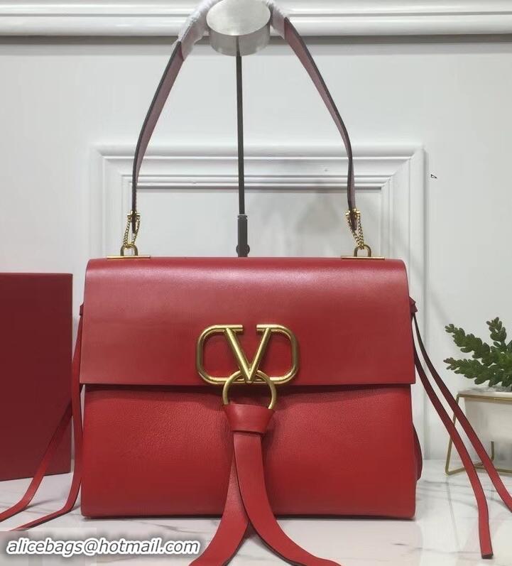 Fashion Valentino Smooth Calfskin Medium VRing Shoulder Bag 181683 Red 2019