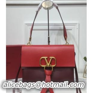 Colorful Valentino Smooth Calfskin Medium VRing Shoulder Bag 181683 Red/Burgundy 2019