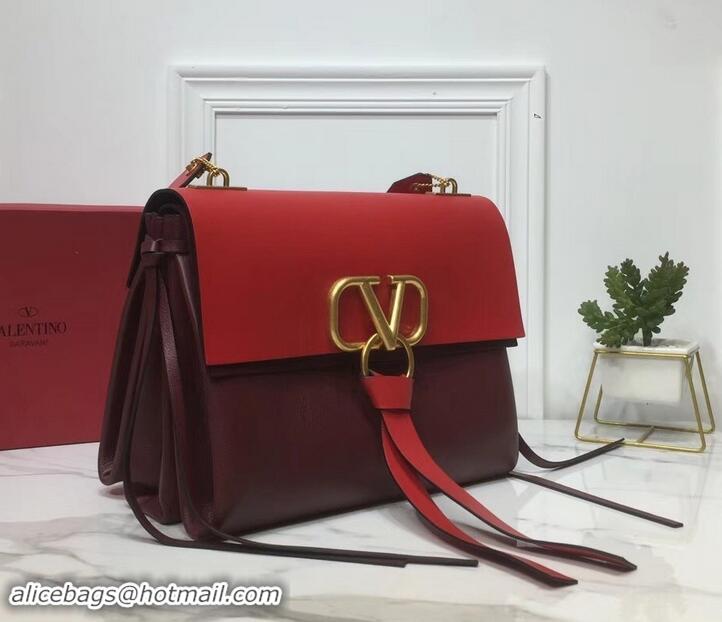 Colorful Valentino Smooth Calfskin Medium VRing Shoulder Bag 181683 Red/Burgundy 2019