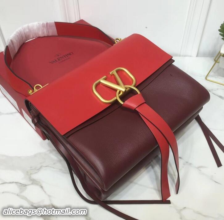 Colorful Valentino Smooth Calfskin Medium VRing Shoulder Bag 181683 Red/Burgundy 2019