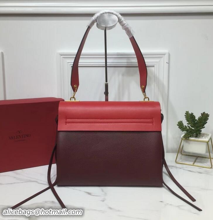 Colorful Valentino Smooth Calfskin Medium VRing Shoulder Bag 181683 Red/Burgundy 2019