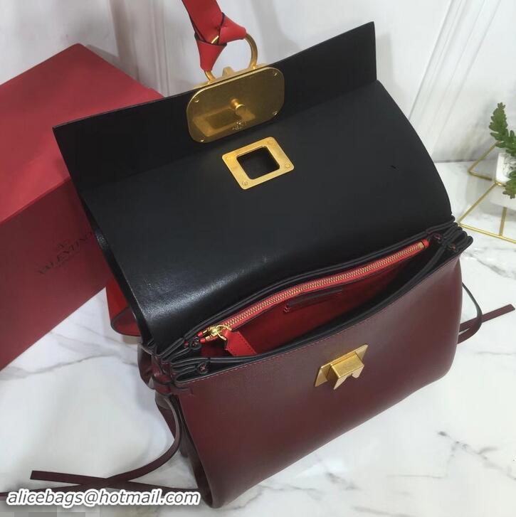 Colorful Valentino Smooth Calfskin Medium VRing Shoulder Bag 181683 Red/Burgundy 2019