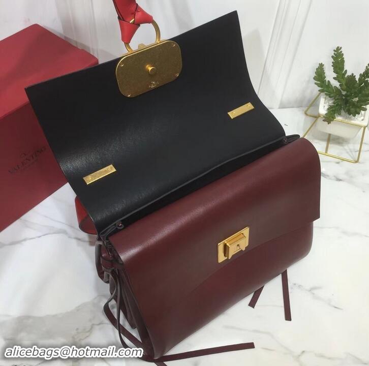 Colorful Valentino Smooth Calfskin Medium VRing Shoulder Bag 181683 Red/Burgundy 2019