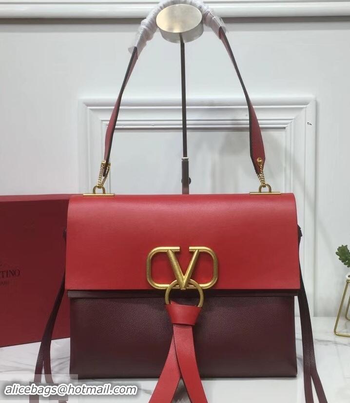 Colorful Valentino Smooth Calfskin Medium VRing Shoulder Bag 181683 Red/Burgundy 2019