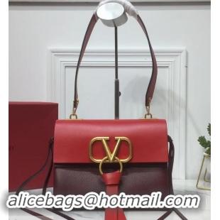 Elegant Valentino Smooth Calfskin Small VRing Shoulder Bag 181685 Red/Burgundy 2019