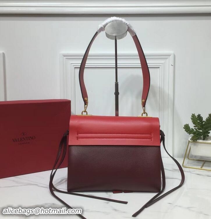 Elegant Valentino Smooth Calfskin Small VRing Shoulder Bag 181685 Red/Burgundy 2019