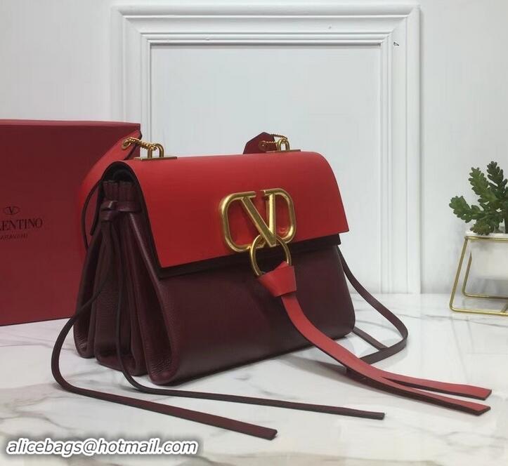 Elegant Valentino Smooth Calfskin Small VRing Shoulder Bag 181685 Red/Burgundy 2019