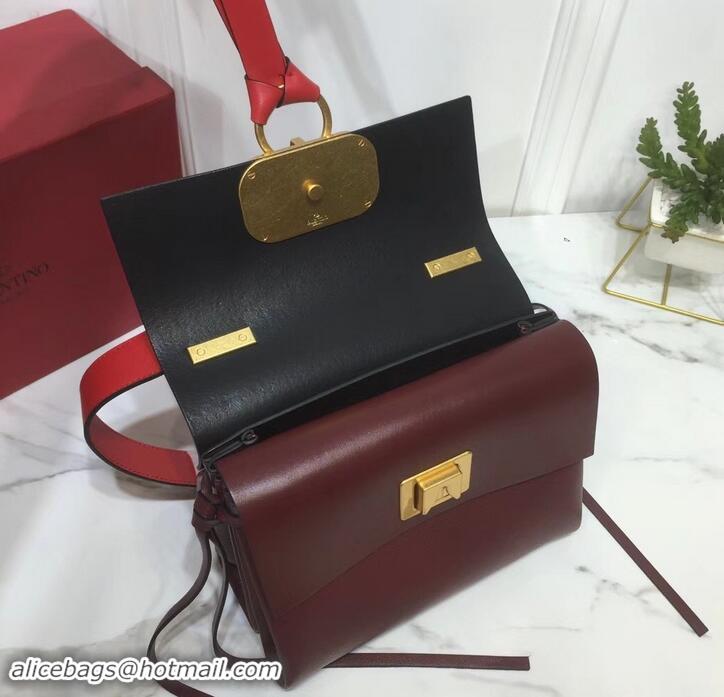 Elegant Valentino Smooth Calfskin Small VRing Shoulder Bag 181685 Red/Burgundy 2019