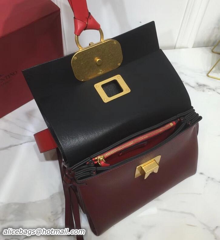 Elegant Valentino Smooth Calfskin Small VRing Shoulder Bag 181685 Red/Burgundy 2019