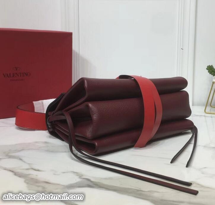 Elegant Valentino Smooth Calfskin Small VRing Shoulder Bag 181685 Red/Burgundy 2019