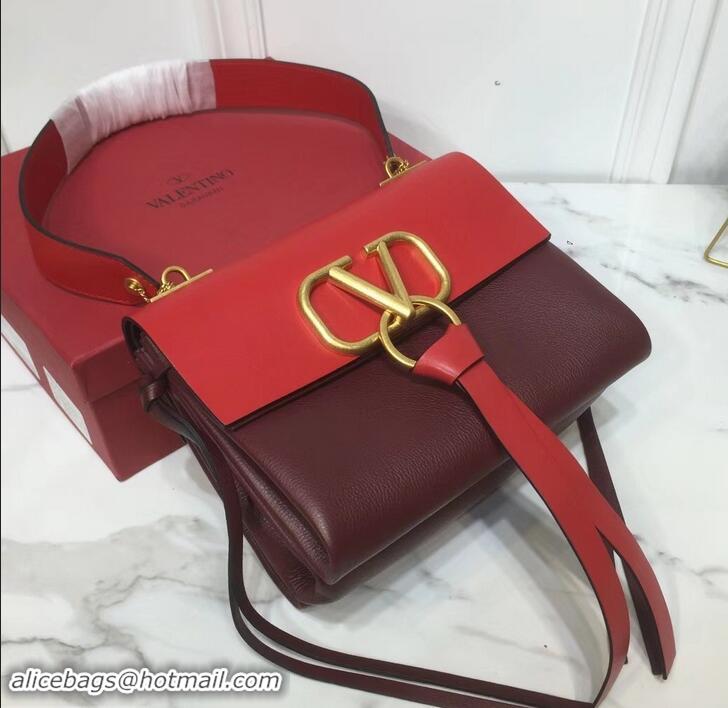 Elegant Valentino Smooth Calfskin Small VRing Shoulder Bag 181685 Red/Burgundy 2019