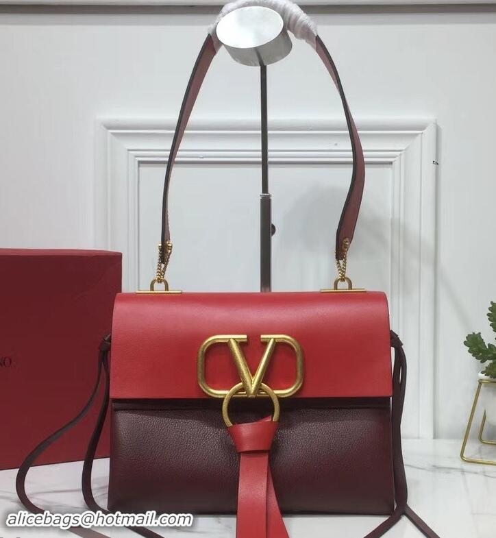 Elegant Valentino Smooth Calfskin Small VRing Shoulder Bag 181685 Red/Burgundy 2019