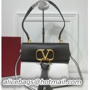 Classic Hot Valentino Smooth Calfskin Small VRing Shoulder Bag 181685 Black/White 2019