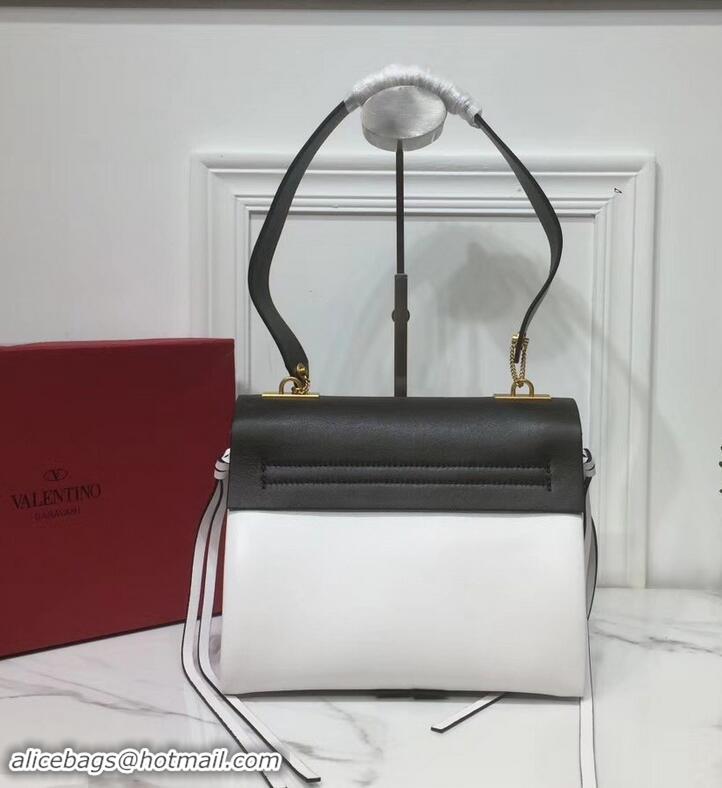 Classic Hot Valentino Smooth Calfskin Small VRing Shoulder Bag 181685 Black/White 2019