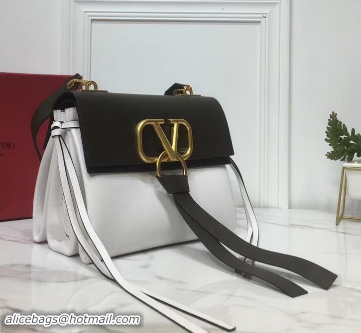 Classic Hot Valentino Smooth Calfskin Small VRing Shoulder Bag 181685 Black/White 2019