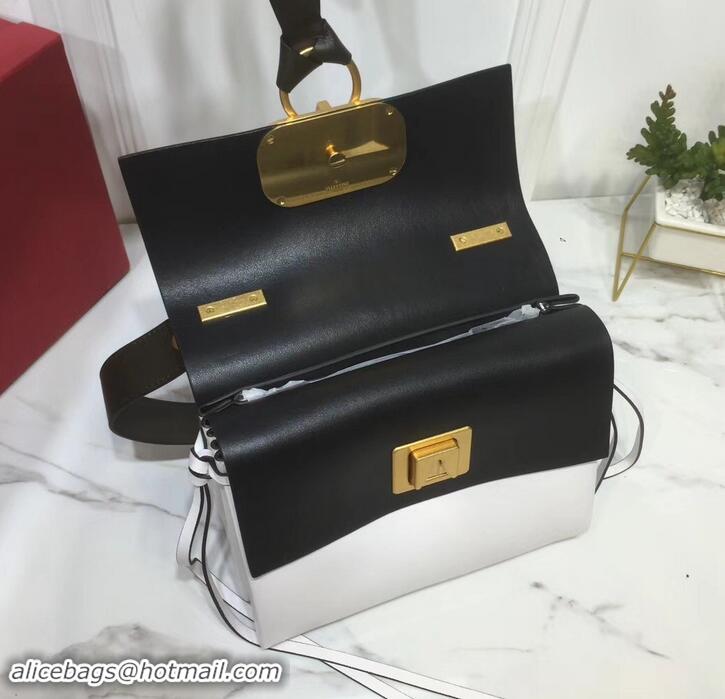 Classic Hot Valentino Smooth Calfskin Small VRing Shoulder Bag 181685 Black/White 2019