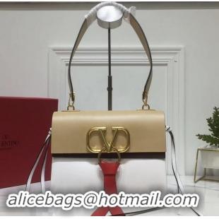 Luxury Classic Valentino Smooth Calfskin Small VRing Shoulder Bag 181685 Beige/White 2019