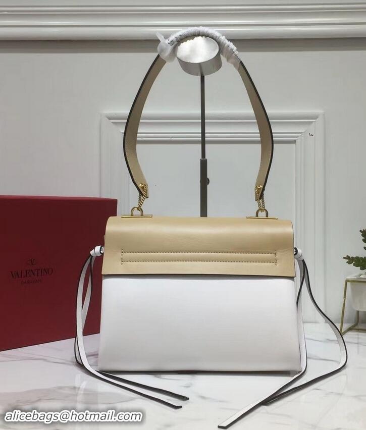 Luxury Classic Valentino Smooth Calfskin Small VRing Shoulder Bag 181685 Beige/White 2019