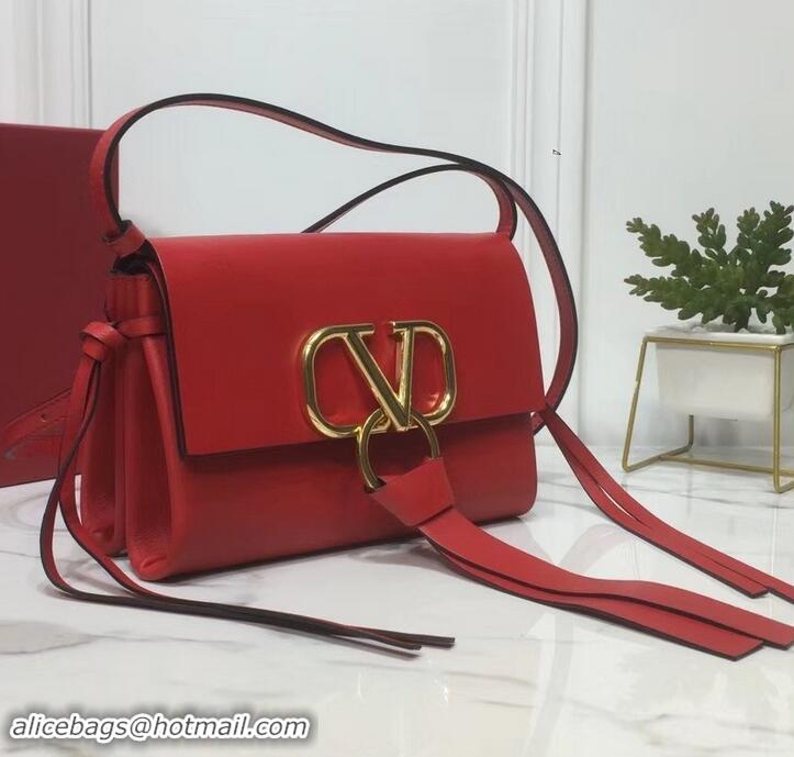 Luxury Valentino Smooth Calfskin Small VRing Crossbody Bag 181688 Red 2019