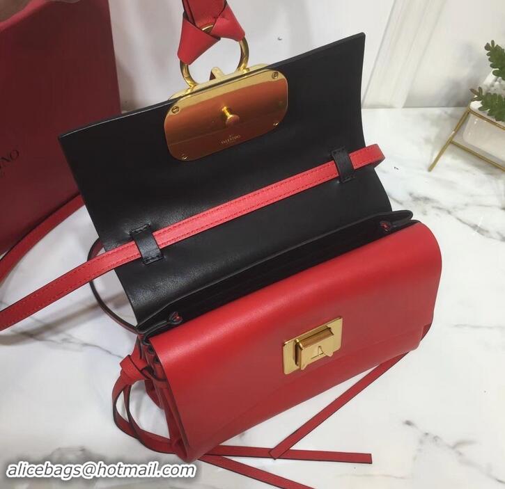 Luxury Valentino Smooth Calfskin Small VRing Crossbody Bag 181688 Red 2019