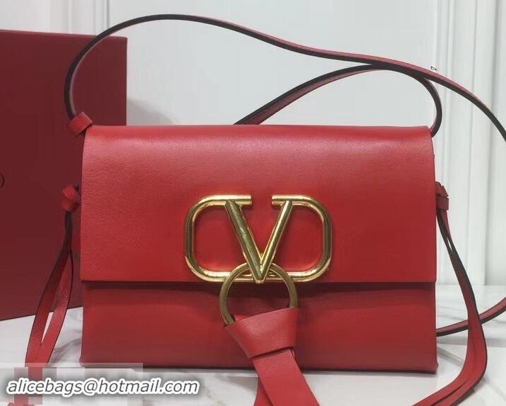 Luxury Valentino Smooth Calfskin Small VRing Crossbody Bag 181688 Red 2019