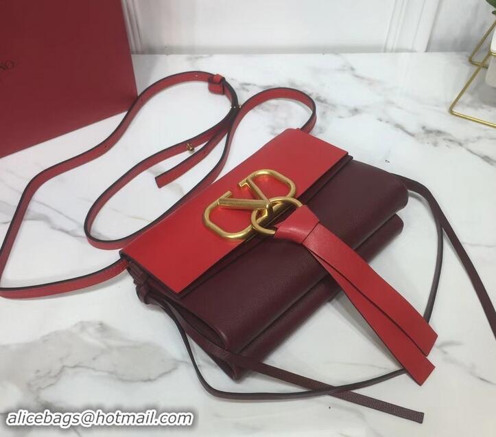 Best Price Valentino Smooth Calfskin Small VRing Crossbody Bag 181688 Red/Burgundy 2019